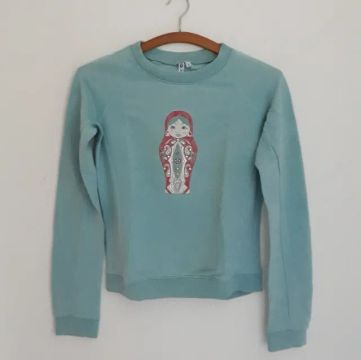 Moletom Vintage Verde Boneca Russa Hering - Tamanho P