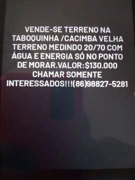 Terreno 20/70 em Taboquinha/Cacimba Velha