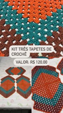 Kit 3 tapetes de crochê 