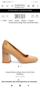 Scarpin Boneca Bege Couro Verniz Bico Redondo