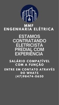 Vaga para Eletricista e ajudante de eletricista 