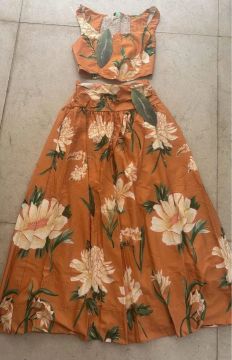 Conjunto Cropped Floral Laranja