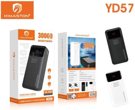 Power Bank Portátil 30000mAh H'MASTON YD57 - Carregamento Super Rápido