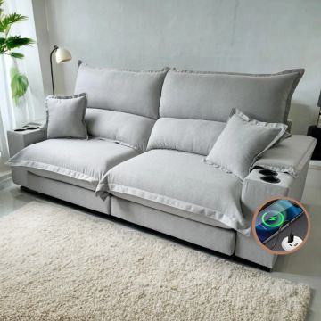 Sofá Retrátil e Reclinável Zara 2,90m Molas Ensacadas e Entrada USB tt544