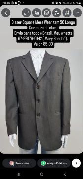 Blazer Square Mens Wear tam 56 Longo  Cor marrom claro