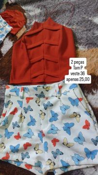Conjunto Cropped e Short - Tam P veste 36/38 pequeno 