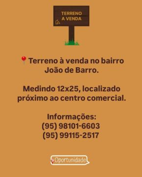 Vende-se terreno bairro João de Barro 