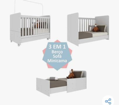 Berço, Sofá e Minicama 3 em 1 Branco