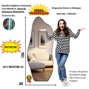 Espelho"  4mm resistente "Orgânico flutuante corpo inteiro SEM LED 156x60