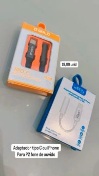 Adaptador Tipo C ou iPhone para P2 Fone de Ouvido 