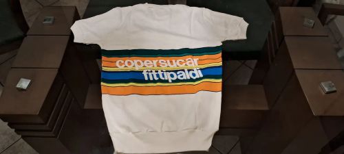 Camiseta branca comemorativa Fórmula 1-Fittipaldi.