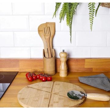 Tábua Para Pizza + Cortador De Pizza Linha Bambu La Cuisine