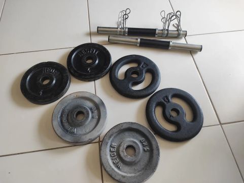 Barra supino halteres e anilhas total 26kg academia esporte fitness