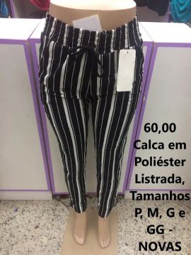 Calca em Poliéster Listrada, Tamanho G - Nova
