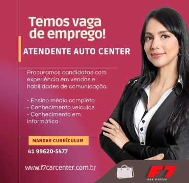 Vaga Atendente Auto center - Vaga feminina