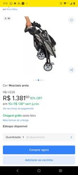 Carrinho de Bebê Duplo Mesclado Preto Burigotto e bebe conforto com base 