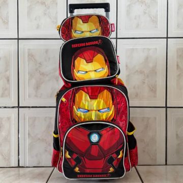 Kit Mochila Rodinhas + Lancheira + Estojo (Homem De Ferro) Marvel Avengers - 18x SEM JUROS