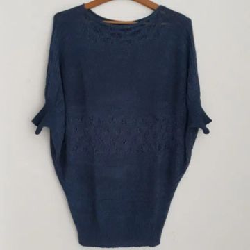Blusa Vintage de Tricot Acinturada Over Azul Marinho - Tamanho P