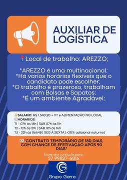 VAGA DE EMPREGO - LOGÍSTICA AREZZO