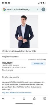 Costume Ricardo Almeida Alfaiataria Liso Super 120s