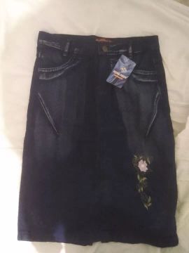 Saia Jeans Bordada