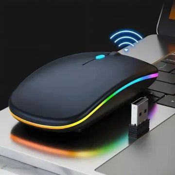 Mouse Usb Recarregável Sem Fio Bluetooth Rgb Ergonômico Wireless Preto