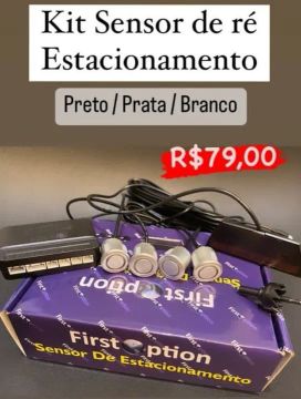 Sensor de Re Estacionamento Automotivo Veicular Preto Prata Branco Carro 18mm 4 Sensores