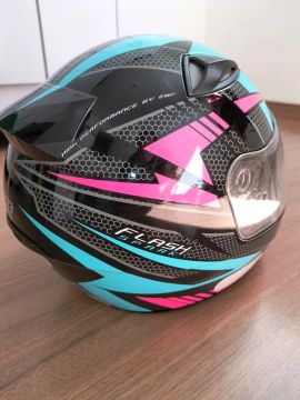 Capacete Flash Spark Preto com detalhes em Azul e Rosa