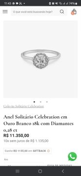 Anel Solitário Celebration Ouro Branco 18k com Diamantes