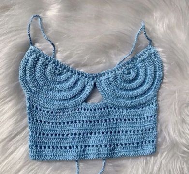 Top cropped Crochê Azul Claro