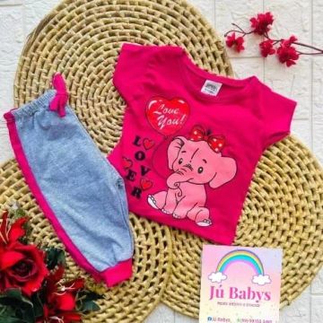 Conjunto Bebê Menina - Blusa Amor + Calça Cinza