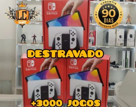 NINTENDO SWITCH OLED NOVO (((DESTRAVADO))) +3000 JOGOS +03 MESES GARANTIA - LOJA FISICA
