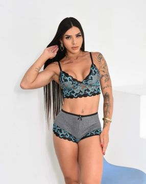 Conjunto de Lingerie Renda Azul e Preto