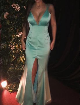 Vestido Longo Azul Claro - Decote V - Seda