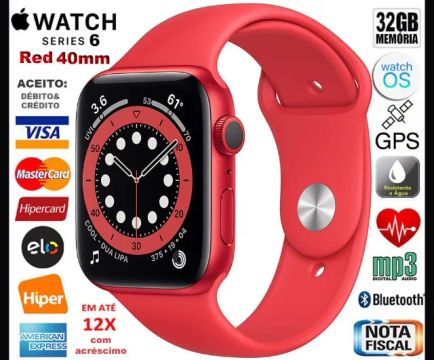Smartwatch Apple Watch 6 de 40mm, Red, Sport, GPS, Novíssimo na Caixa, NF, Gar, Troco!