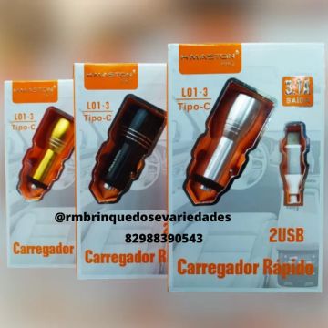 Carregador De Carro Veicular 2 Usb 3.1a V8 Tipo C Lightning