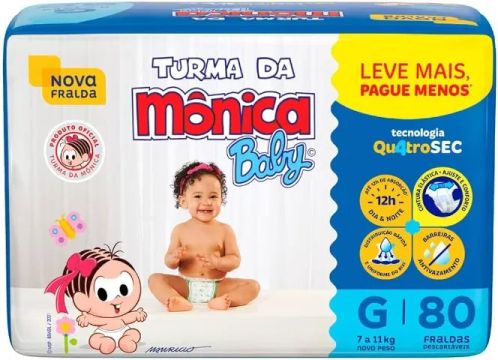 Fralda Turma da Mônica Baby Proteção Até 12h Cintura Elástica Barreira Antivazamento G 80