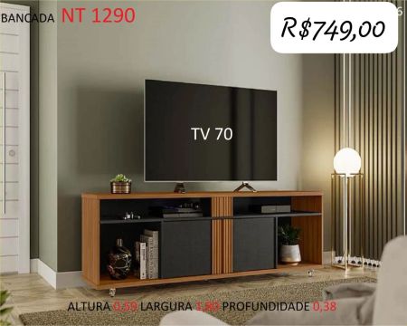 Rack para TV 70 polegadas com 2 portas e 2 prateleiras