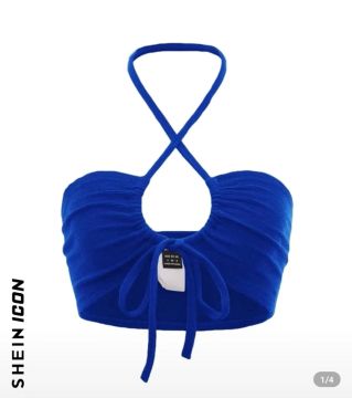 Top Cropped Azul com Amarração