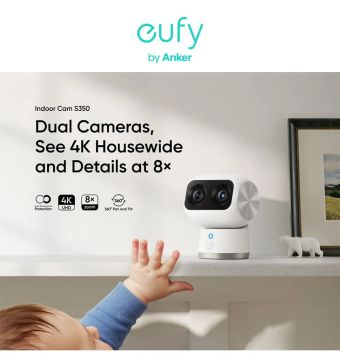 Câmera de Segurança Eufy Indoor Cam S350 - 4K, 8x Zoom, 360° Pan e Tilt
