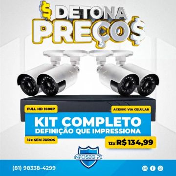 Kit 4 Câmeras Full HD + Brinde Exclusivo Microfone Espião! Aproveite o Parcelamento em 12x
