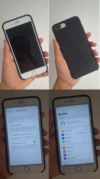 iPhone 7 Plus rose 128GB com capinhas