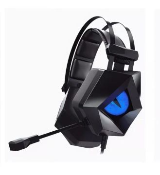 Headset Gamer p/ PC Hoopson com LED, Preto E Azul - F-201-AZ