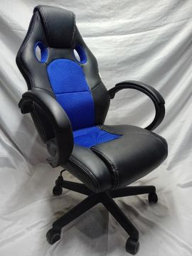 Cadeira de Escritório Presidente Gamer em Couro PU Preta com Azul