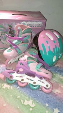 Patins Inline Infantil Rosa, Roxo e Verde