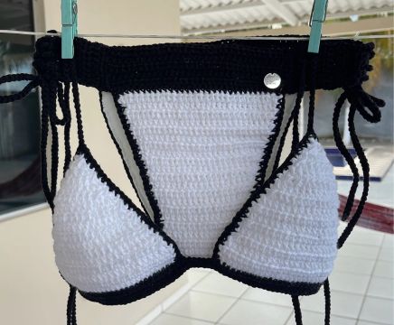Biquíni Crochê Liz no Preto e Branco
