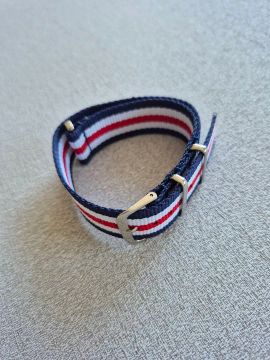 Pulseira de relógio NATO azul, branca e vermelha 22mm