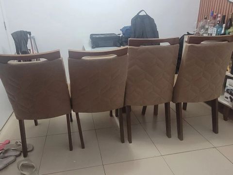 Conjunto de 4 Cadeiras de Jantar em Couro Bege