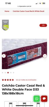 Colchão Castor Casal Red & White Double Face D33 138x188x18cm