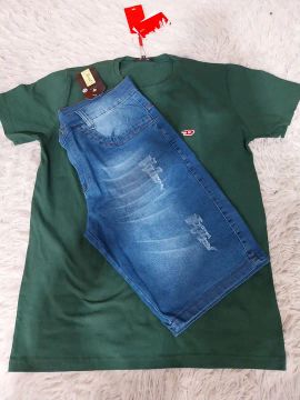 Conjunto camiseta e bermuda jeans masculina 
